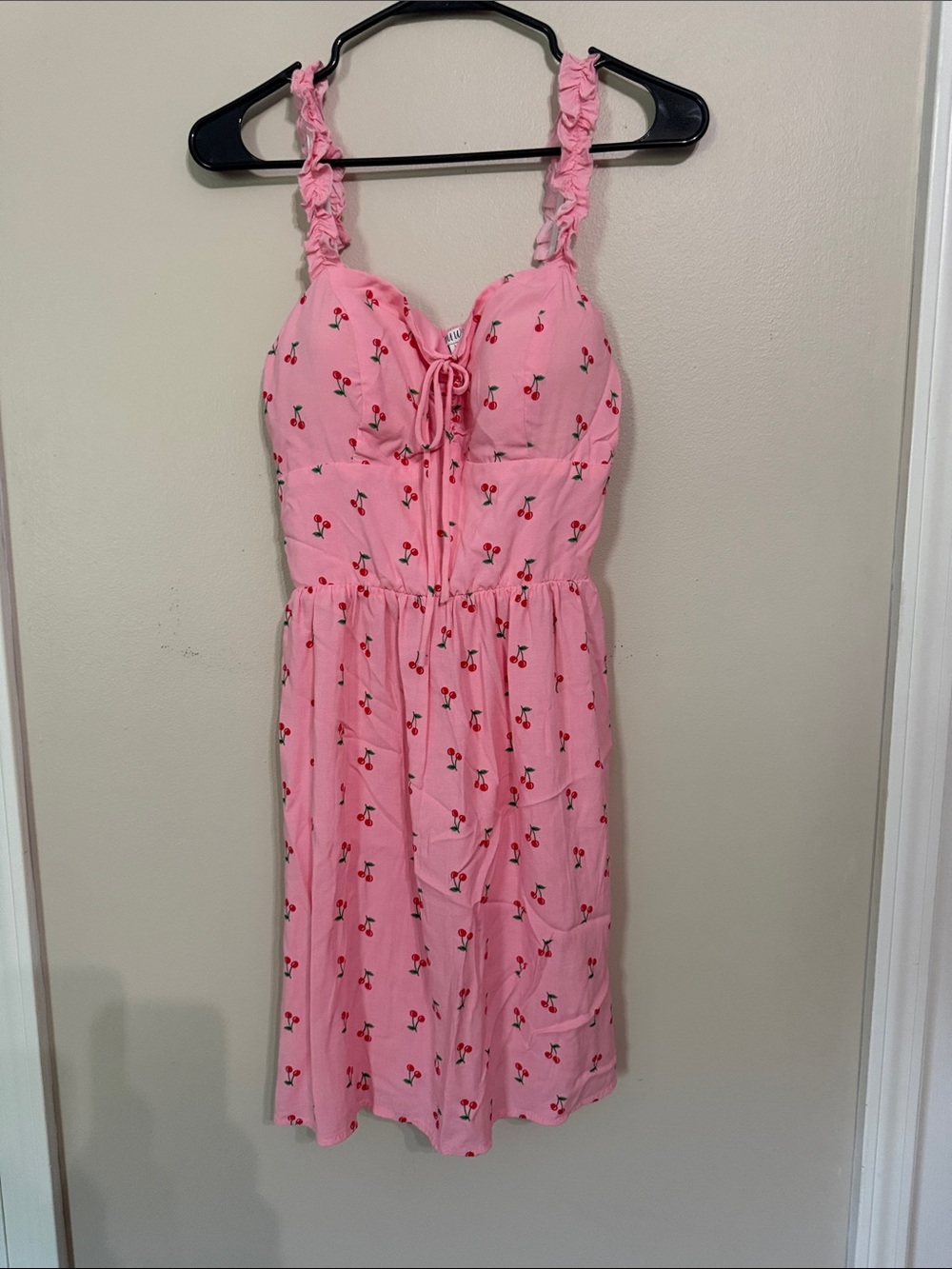 Pink Cherry-Print Ruffle-Strap Sundress size large